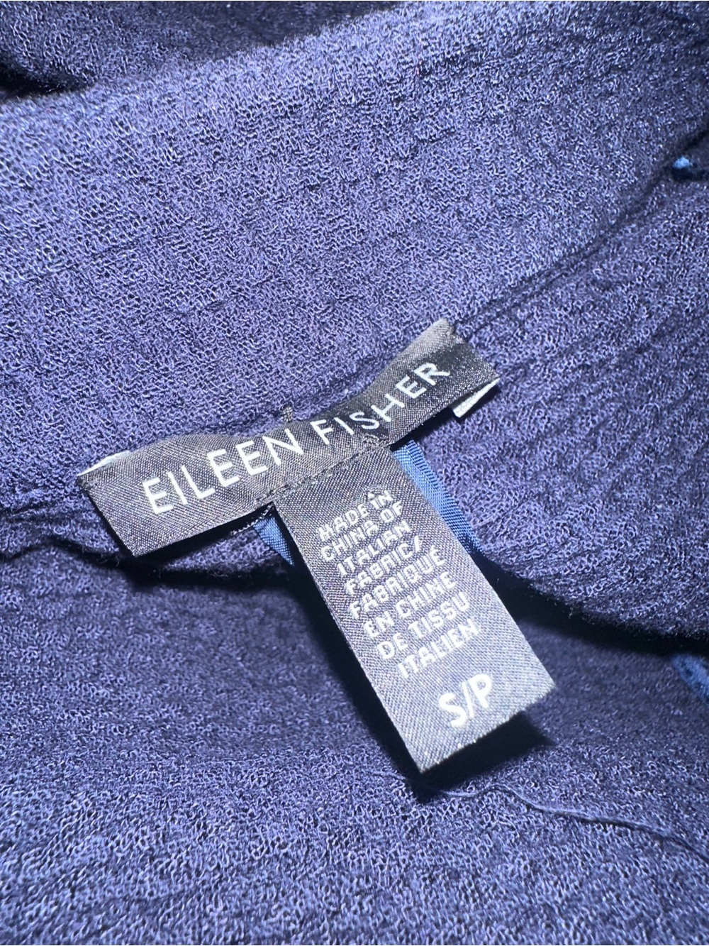 Eileen Fisher stand collar textured jacket tencel organic cotton blend navy sz S - Picture 3 of 9